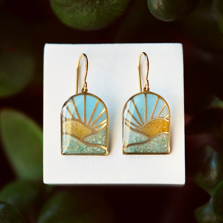 Colorful Landscape Sunrise Earrings with crushed stone