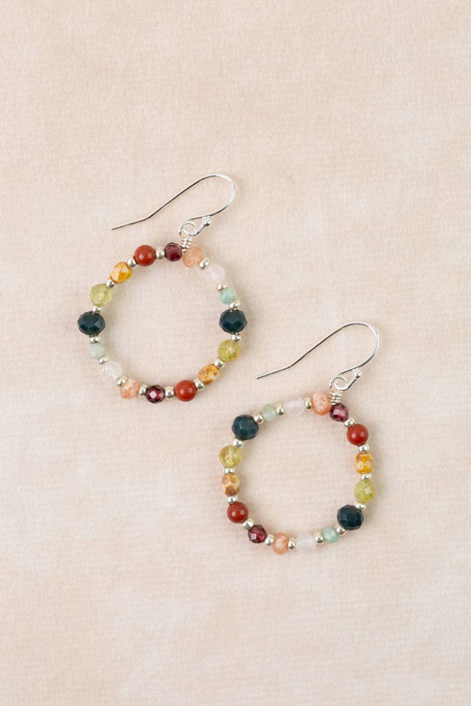 Revolution Jasper, Garnet, Amazonite Hoop Earrings