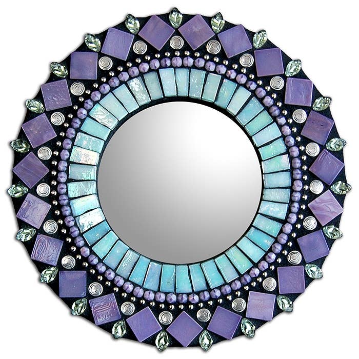 Turquoise Purple Round Mosaic Mirror