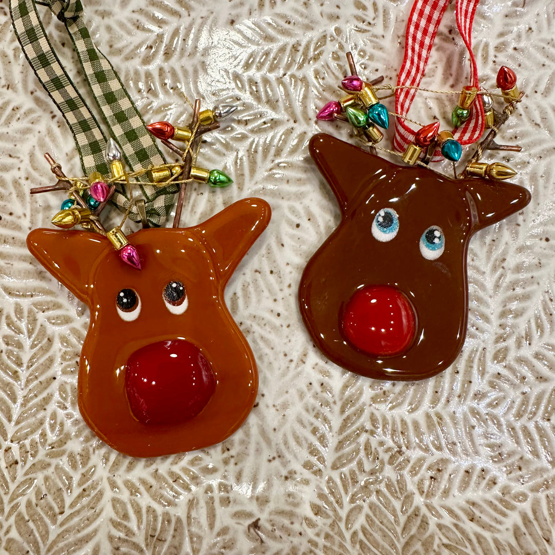 Rudolph With Lights Fused Glass Ornament