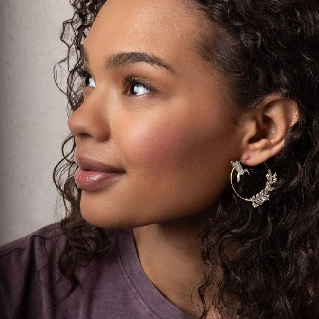 Hummingbird Hoop+ Silver Refined Icon Earrings