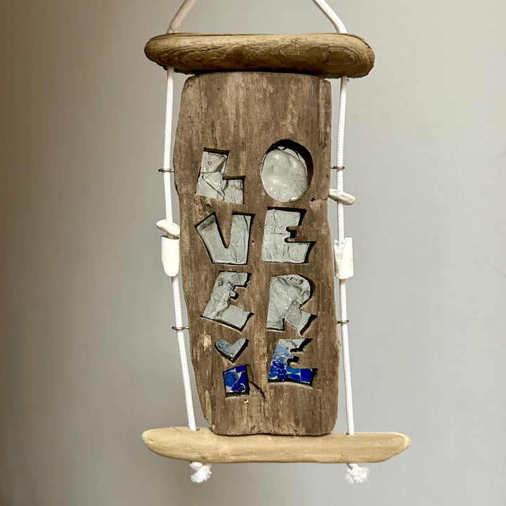 LOVE ERIE Driftwood Wall Hanging + Beach Glass