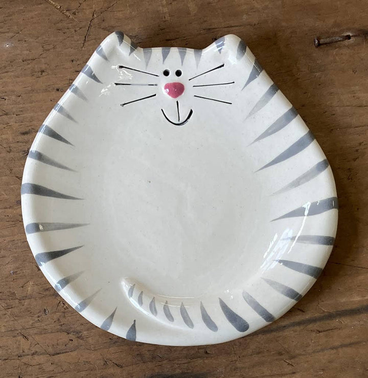 5" Cat Dish: White & Gray Tiger