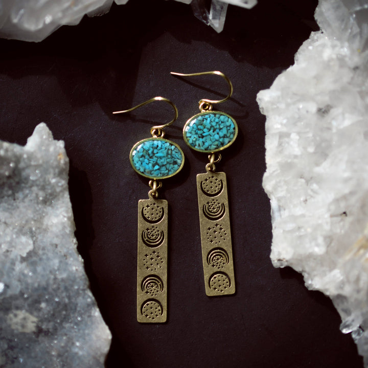 Celestial Bar Oval Dangle Earrings