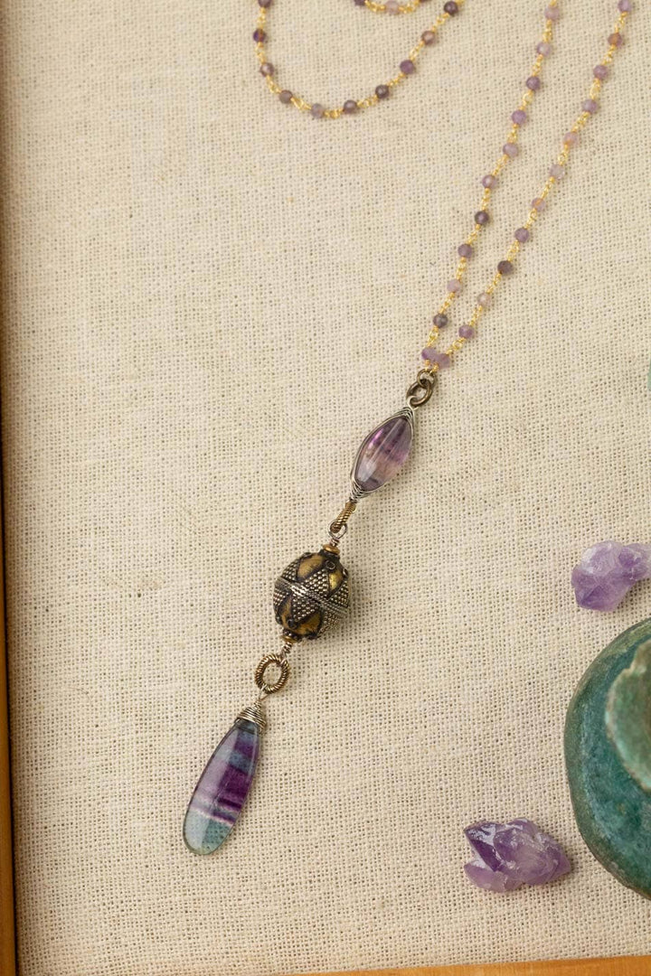 Aspire 25.5-27.5" Faceted Pink Amethyst With High Quality Fluorite Briolette Statement Necklace