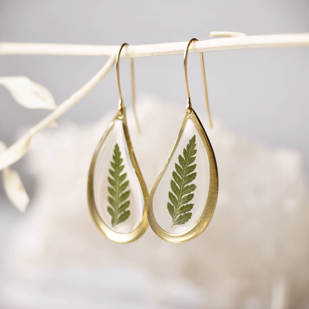 Pressed Fern Teardrop Earrings