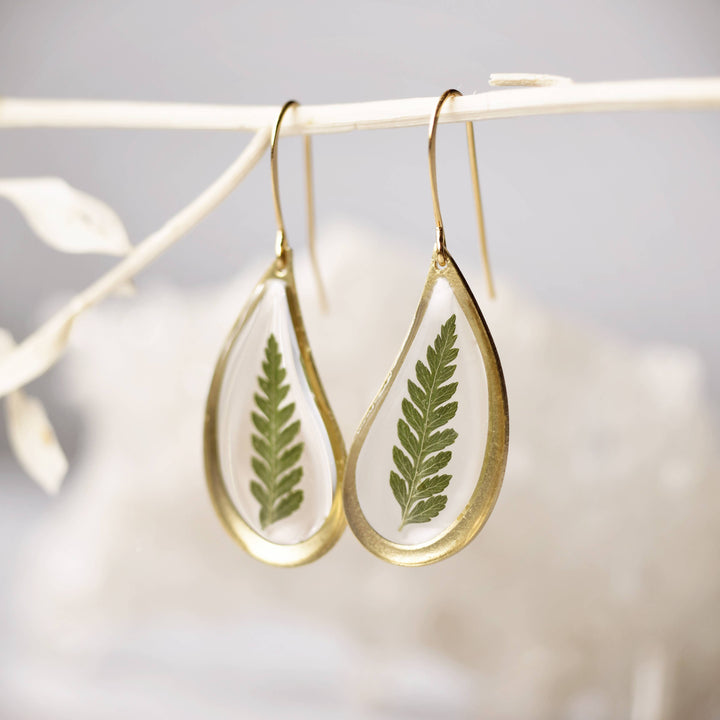 Pressed Fern Teardrop Earrings