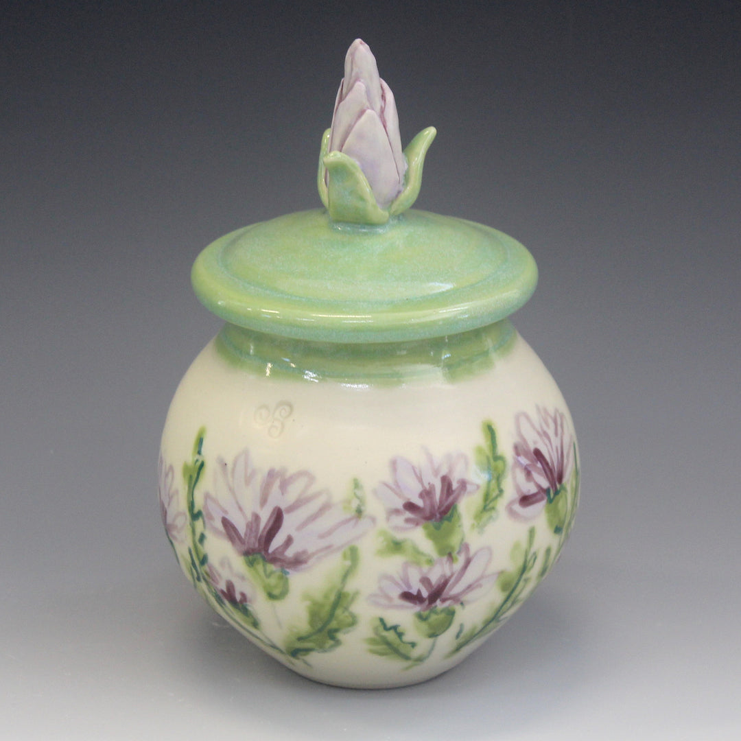 Small Lidded Jar Purple Thistle