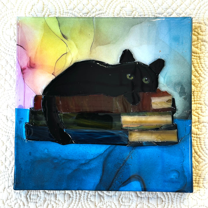 Black Cat on Books Mosaic