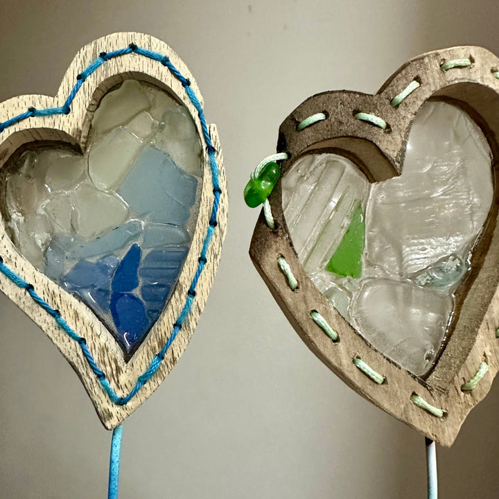 Driftwood + Beach Glass Heart Balloon Sculpture
