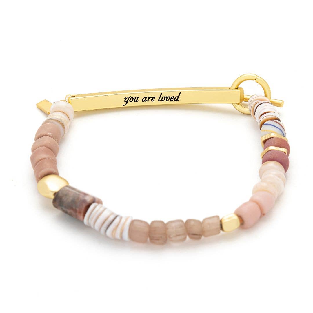 Loved Hidden Message Bracelet Rhodochrosite + Gold