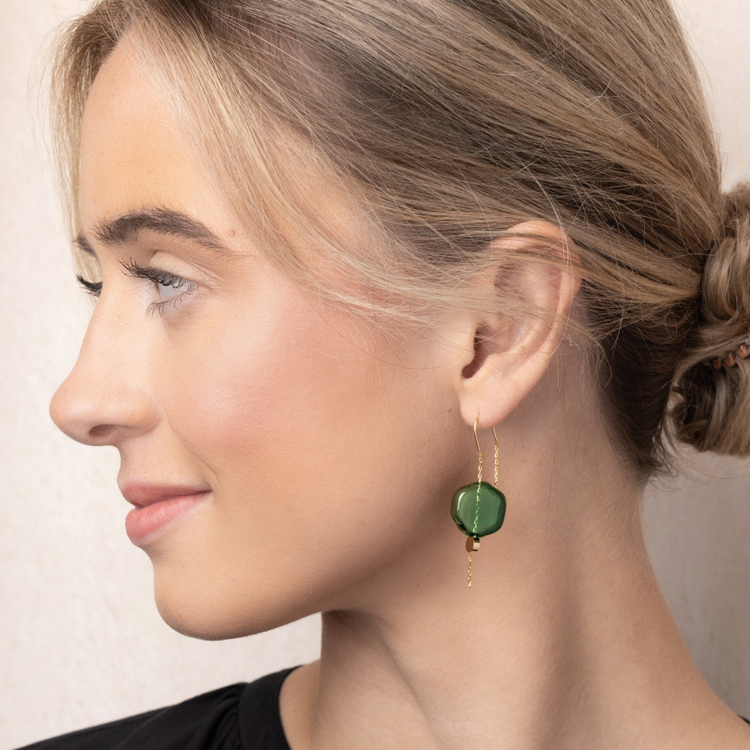 Teal + Gold Refined Glass Organic Threader Earrings