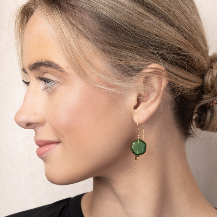 Teal + Gold Refined Glass Organic Threader Earrings