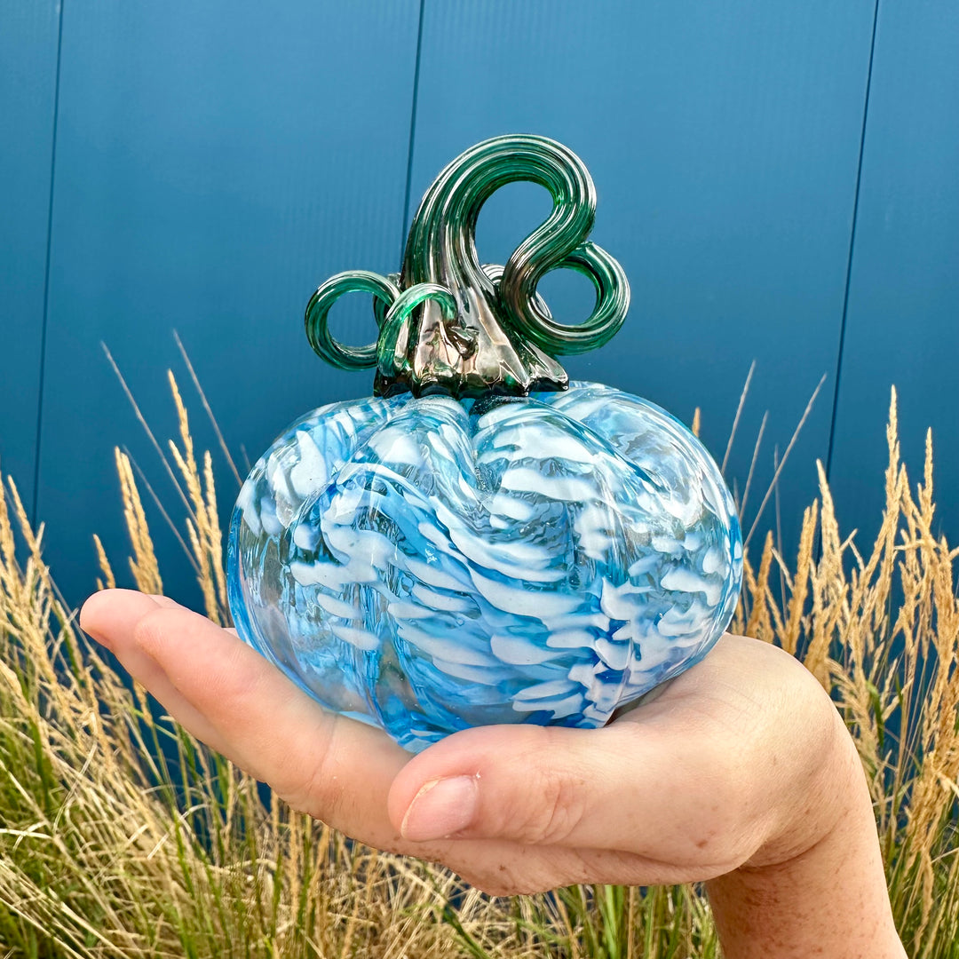 Blue + White Glass Pumpkin