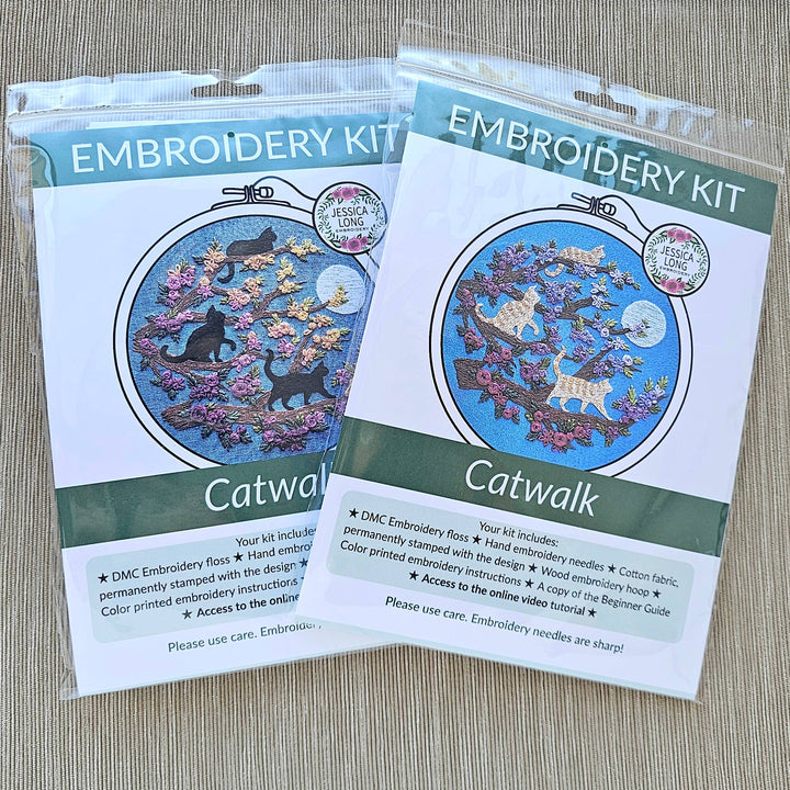 Black Cats &amp; Full Moon Hand Embroidery Kit