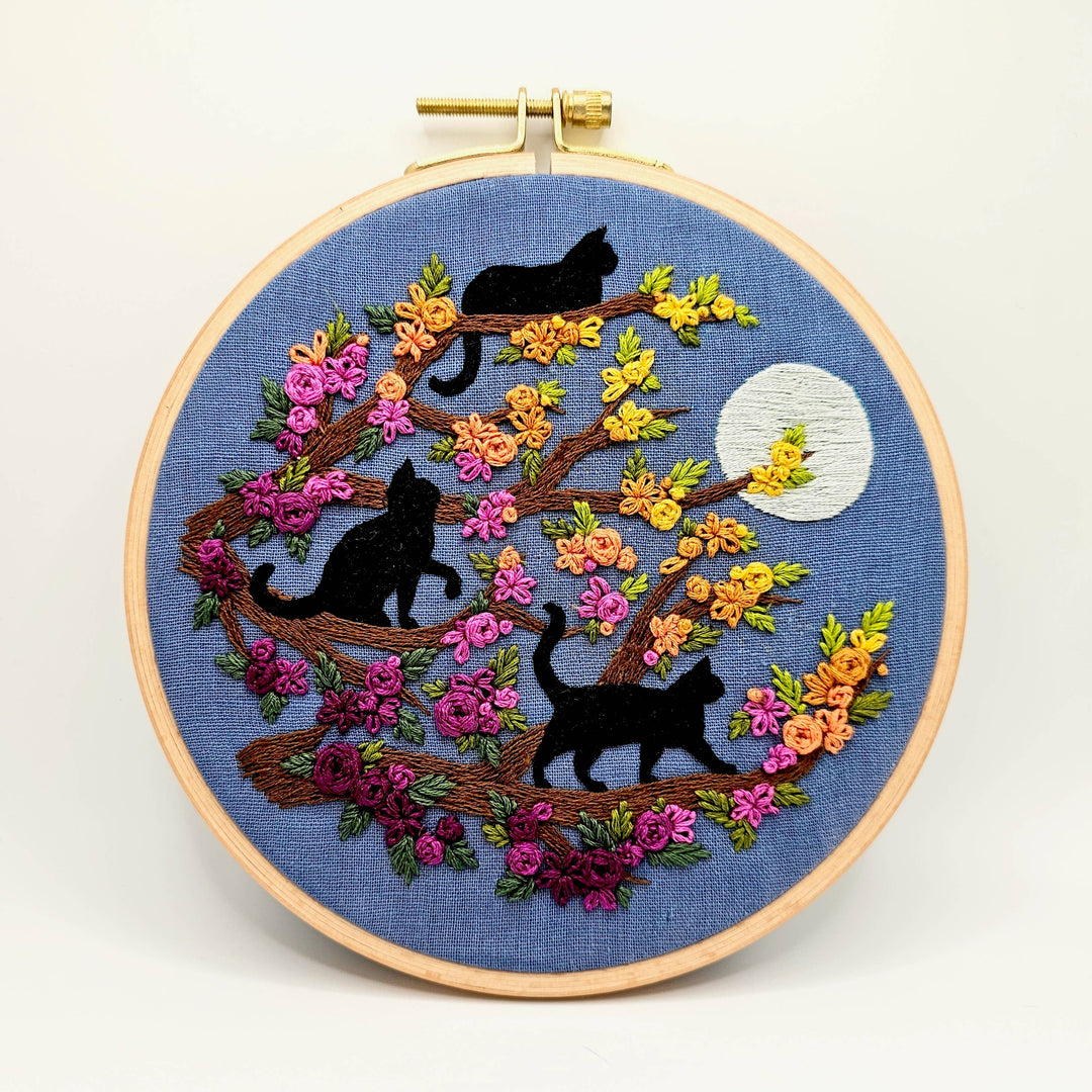 Black Cats &amp; Full Moon Hand Embroidery Kit