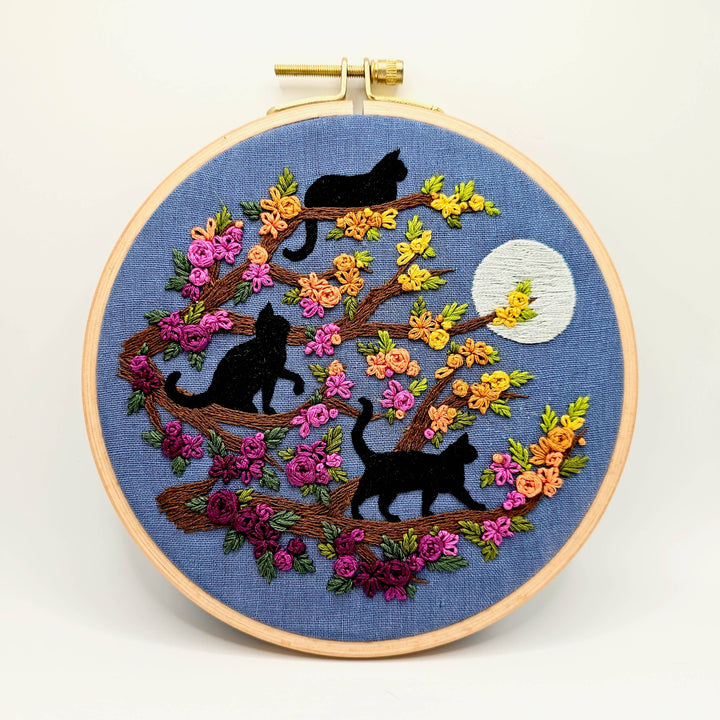 Black Cats &amp; Full Moon Hand Embroidery Kit
