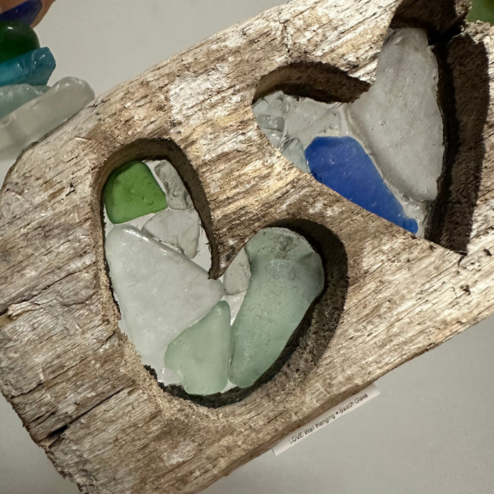 LOVE Wall Hanging Driftwood + Beach Glass