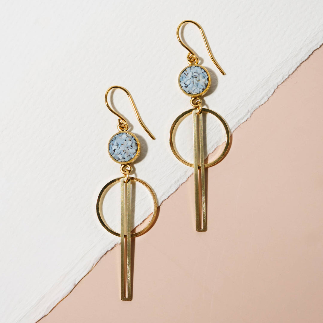 Geometric Circle and Bar Drop Earrings : Blue opal