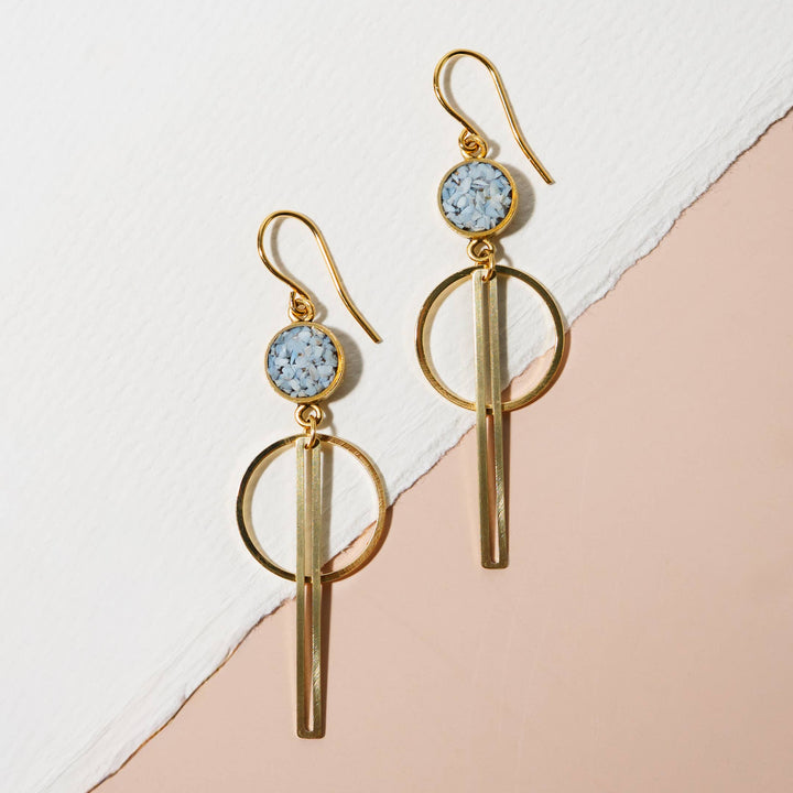 Geometric Circle and Bar Drop Earrings : Blue opal