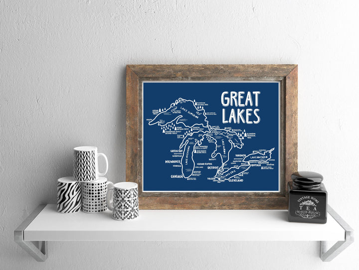 Great Lakes Map Blue
