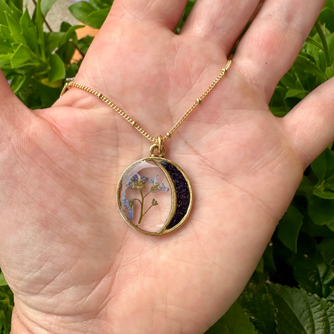 Pressed Flower Moon Necklace