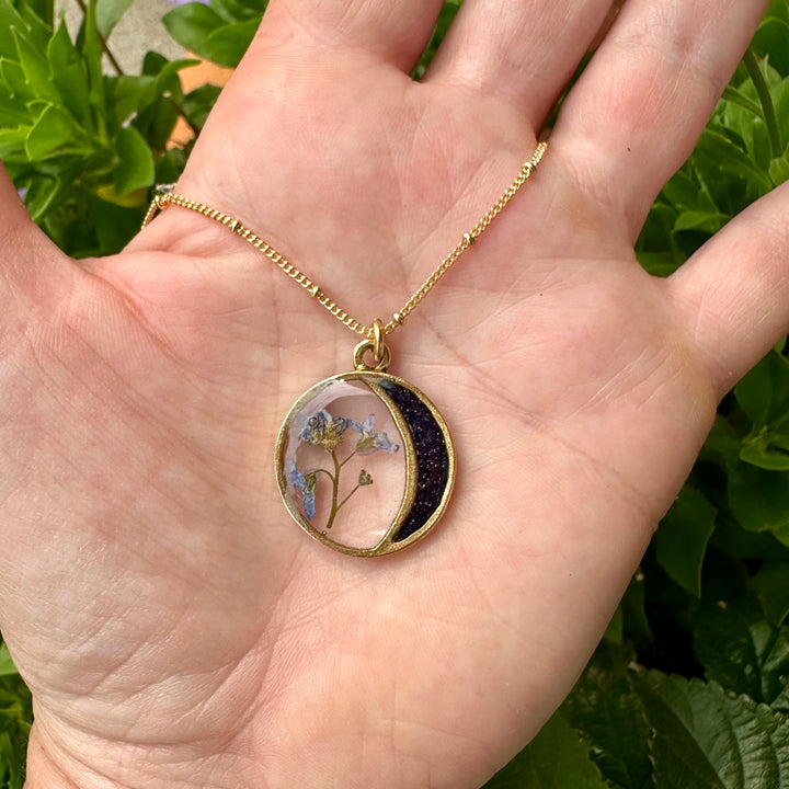 Pressed Flower Moon Necklace