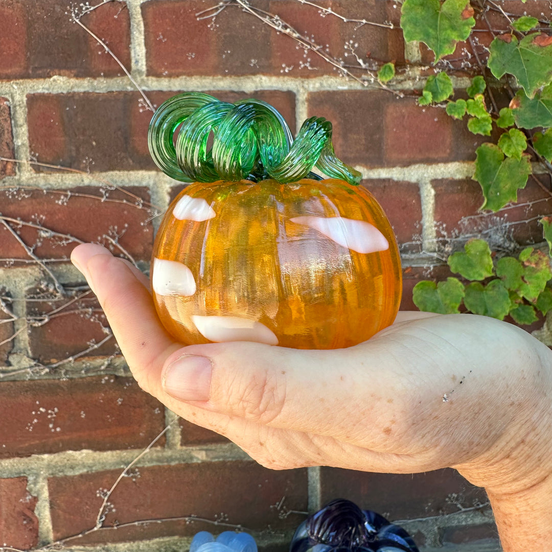 Glass Pumpkin - Small Orange + White with Green Stem