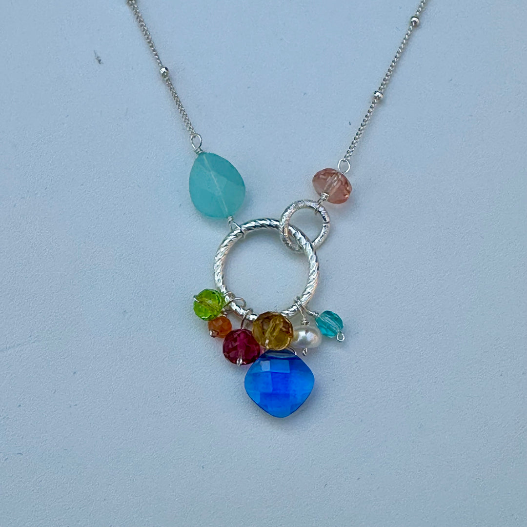 Circle Pendant Necklace With Blue Quartz