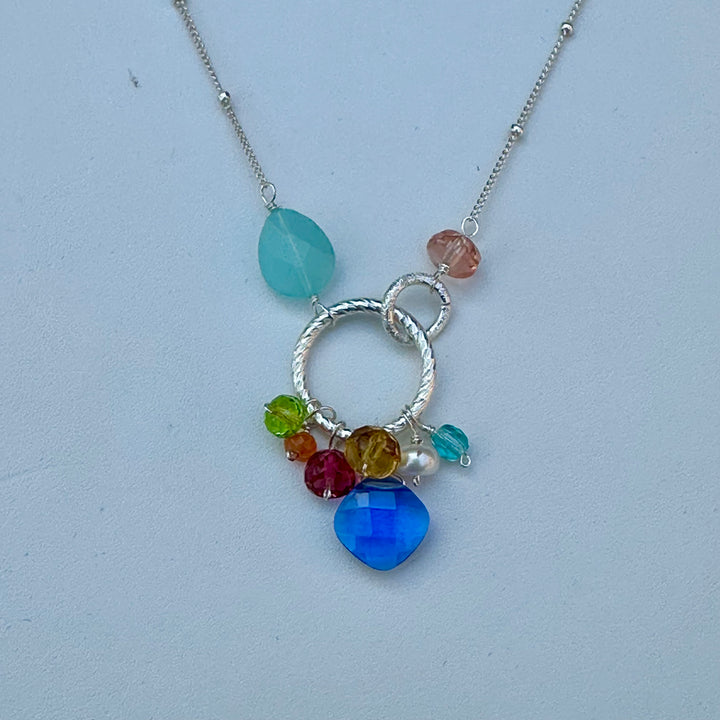 Circle Pendant Necklace With Blue Quartz
