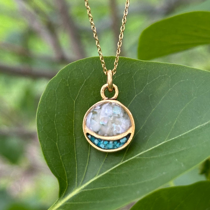 Mini Full Moon Necklace: Mother of Pearl + Turquoise