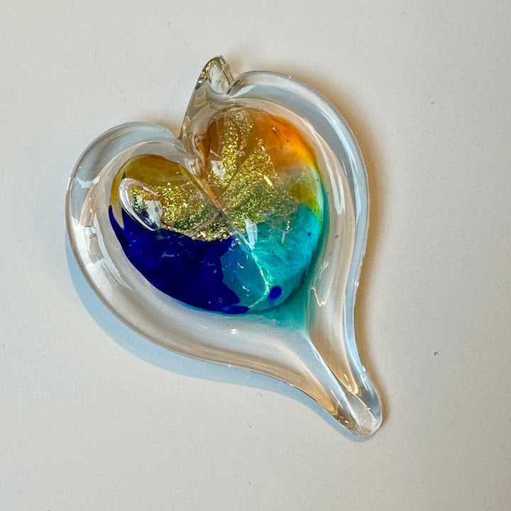 Small Glass Heart - Blue + Gold