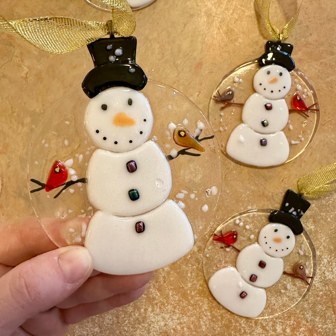 Snowman with 2 Cardinals Ornament