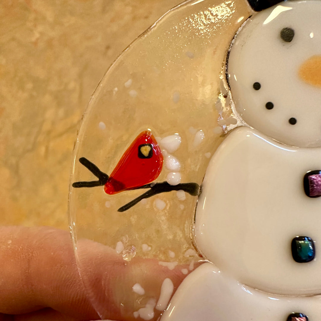 Snowman with 2 Cardinals Ornament