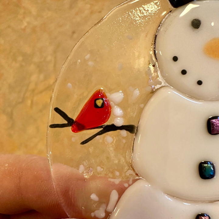 Snowman with 2 Cardinals Ornament
