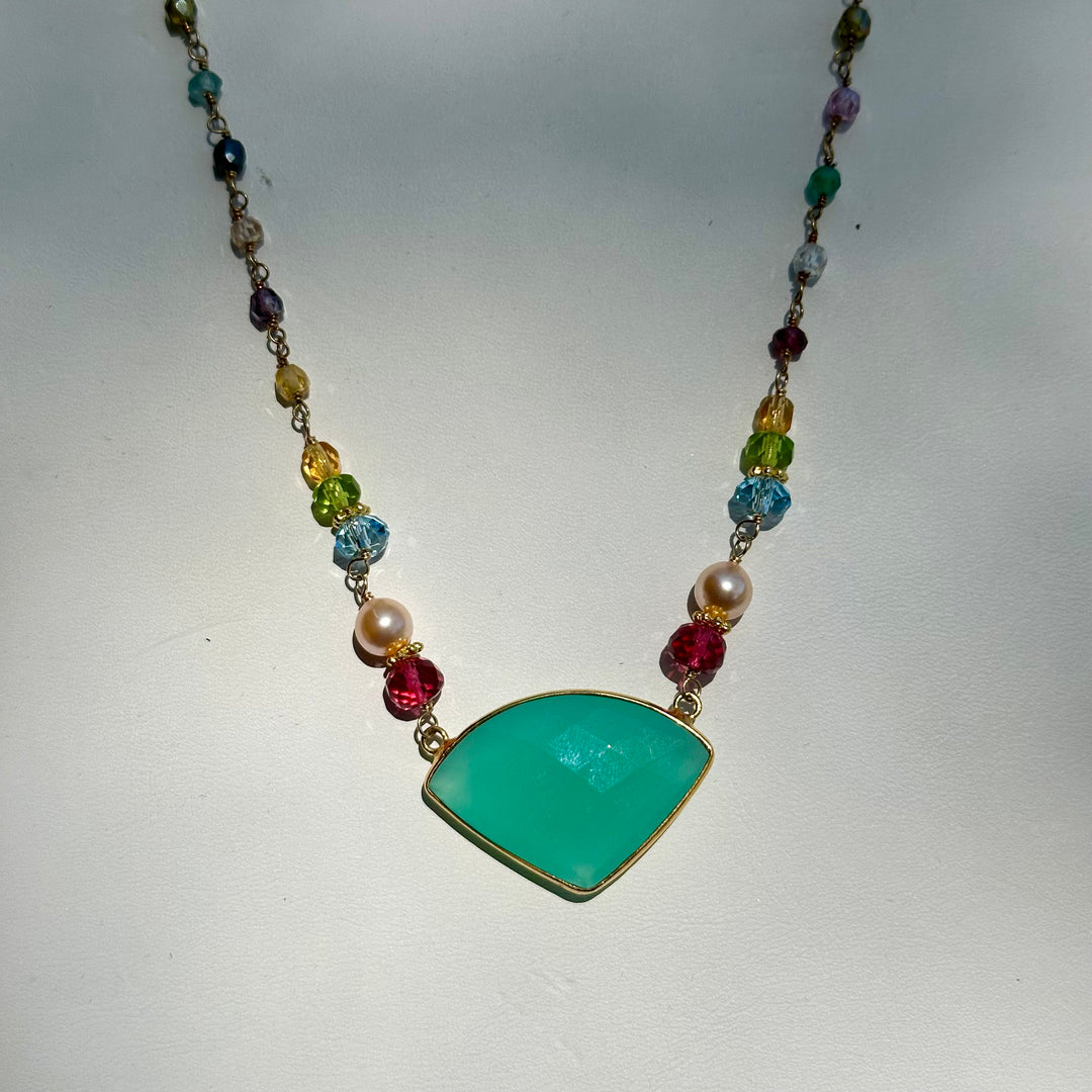Large Oval Bezel and Rosary Style Chain Necklace