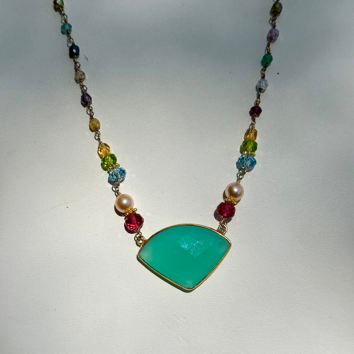 Large Oval Bezel and Rosary Style Chain Necklace