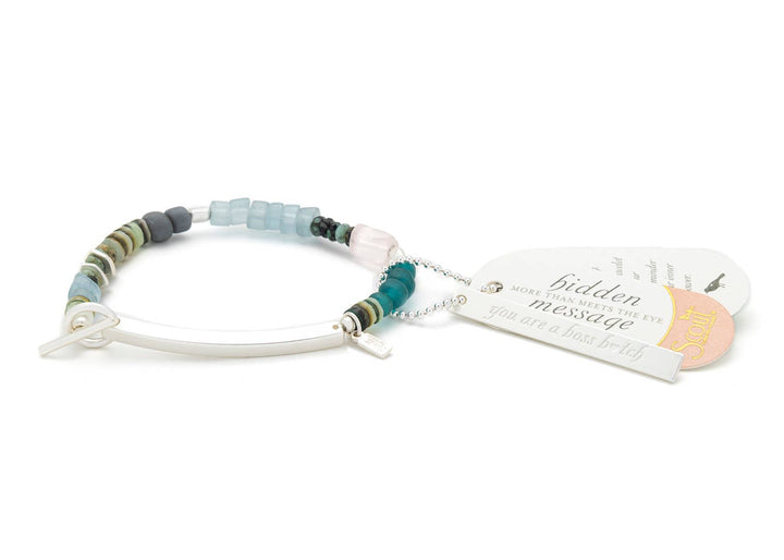 Boss B♥tch Hidden Message Bracelet Rose Quartz + Silver