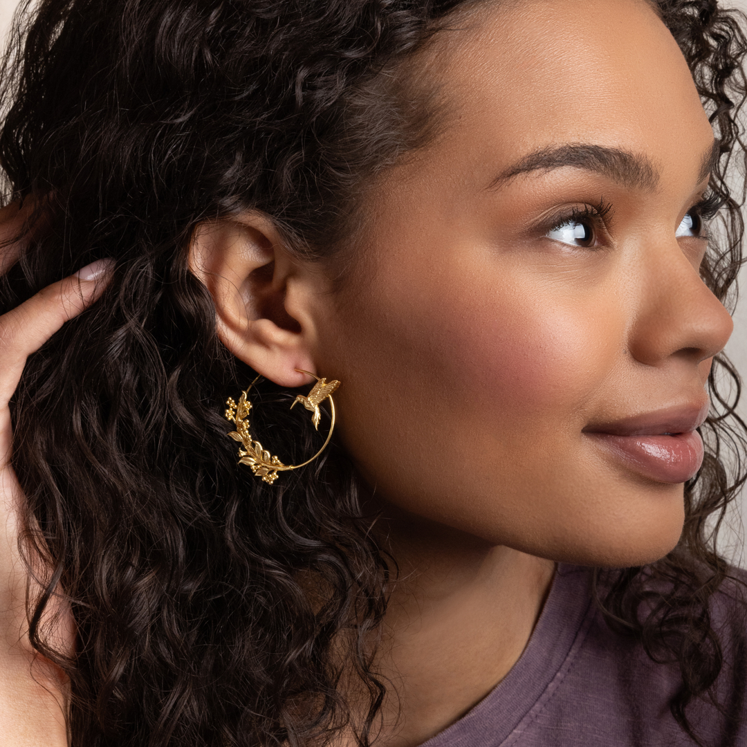 Hummingbird Hoop + Gold Refined Icon Earrings