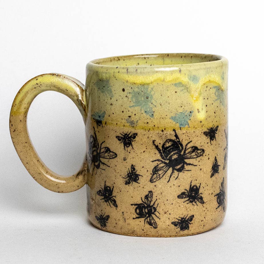 12 oz. Bee Pattern w/ Yellow Dip Ceramic Mug