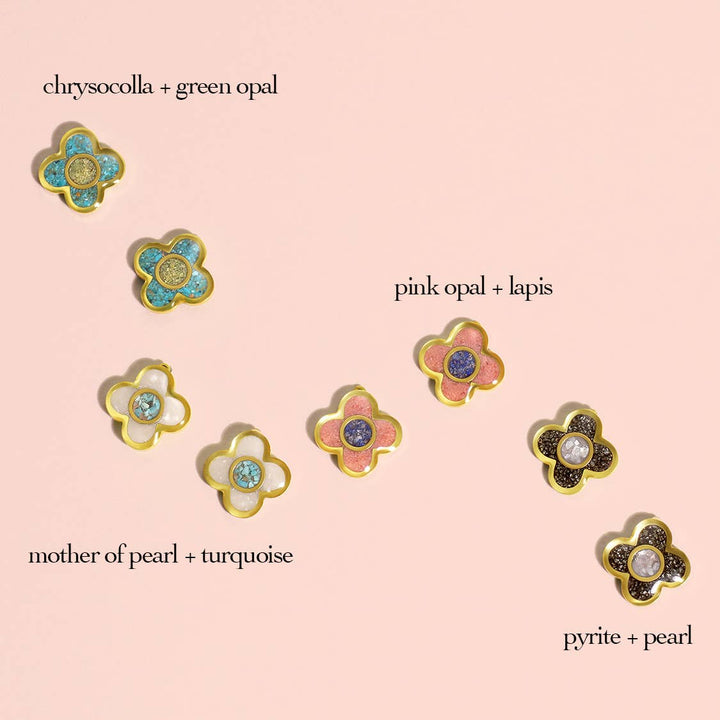 The Bloom Earrings - Pink Opal + Lapis