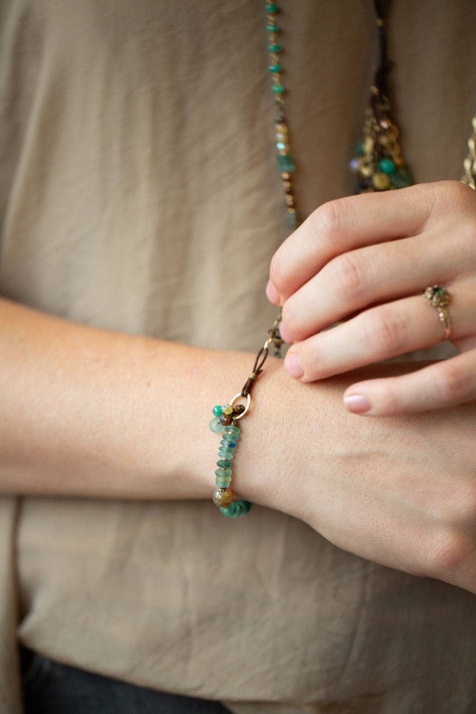 Atlas Roman Glass + Labradorite Collage Bracelet