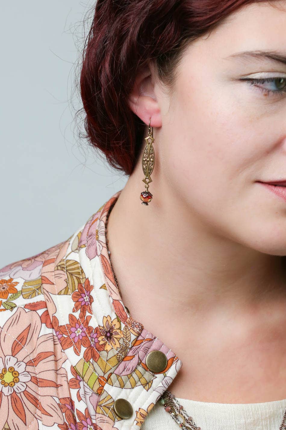 Mauve Czech Glass Dangle Earrings