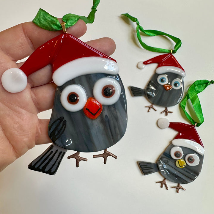 Santa Bird Ornament Gray