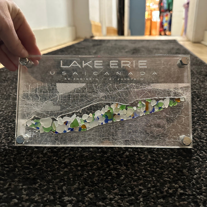 Lake Erie Map Beach Glass + Acrylic