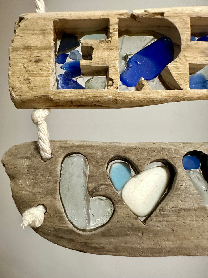 Driftwood + Beach Glass LAKE ERIE LOVE Wall Hanging