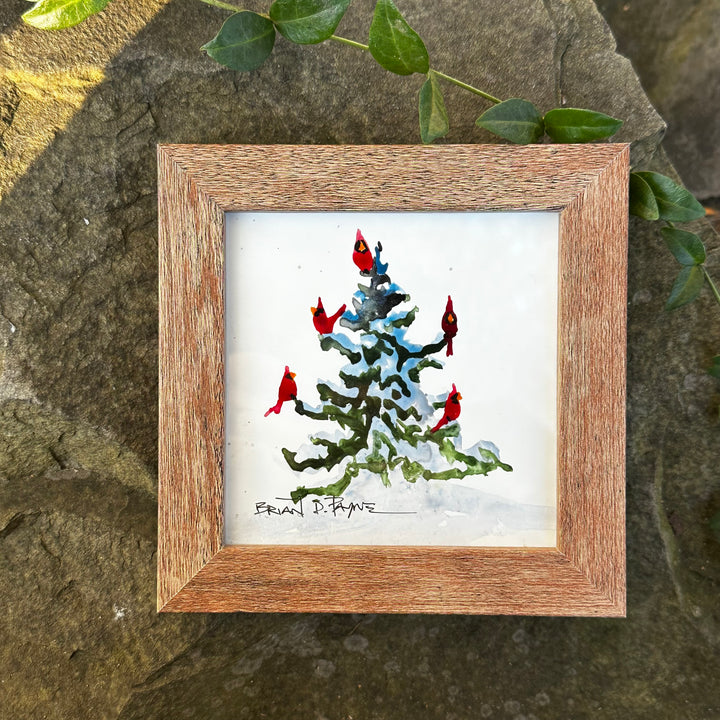 Five Cardinals in Pine Mini Painting