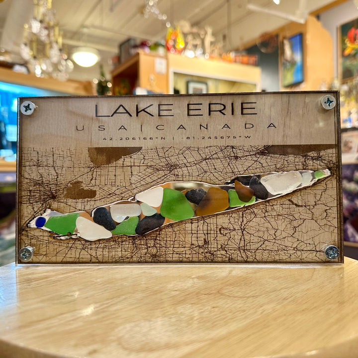 Lake Erie Map Chunky Beach Glass + Acrylic