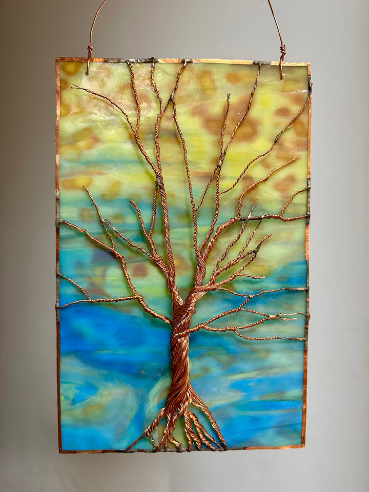 Wired Tree on Stained Glass Panel