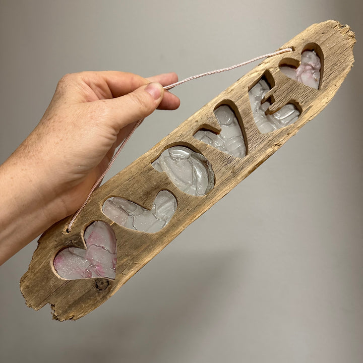 Driftwood LOVE Wall Hanging - Pink